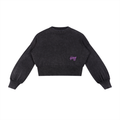 “IJAG” Washed Balloon Sleeve Cropped Sweater