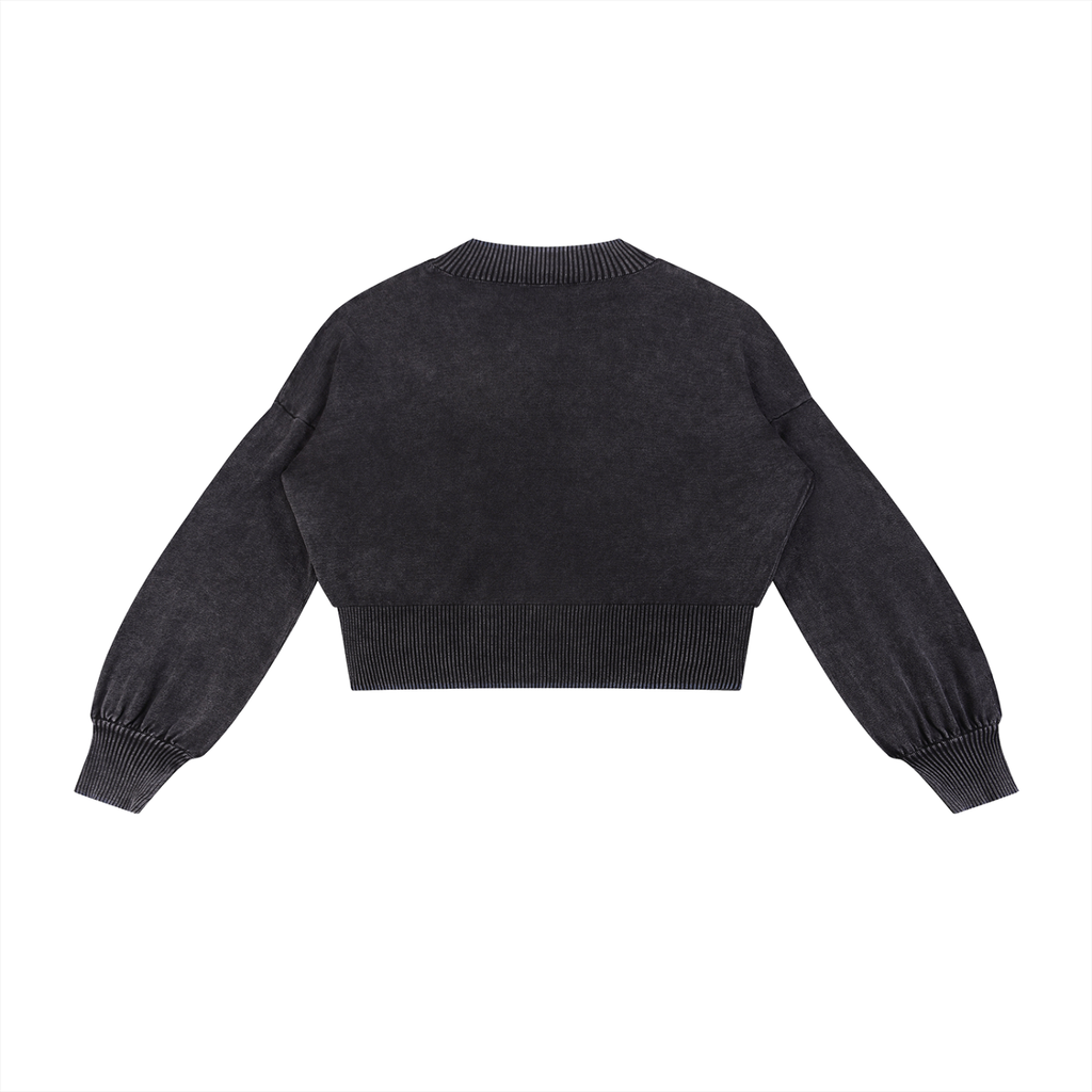 “IJAG” Washed Balloon Sleeve Cropped Sweater