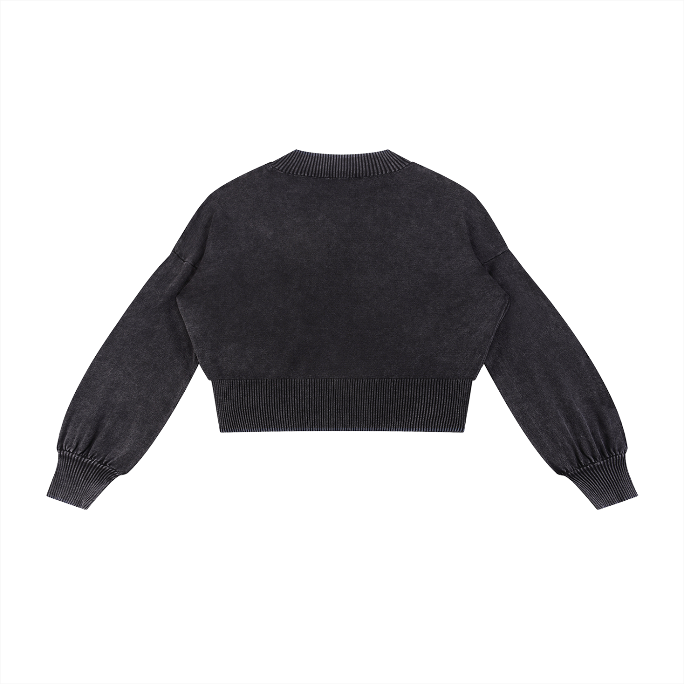 “IJAG” Washed Balloon Sleeve Cropped Sweater