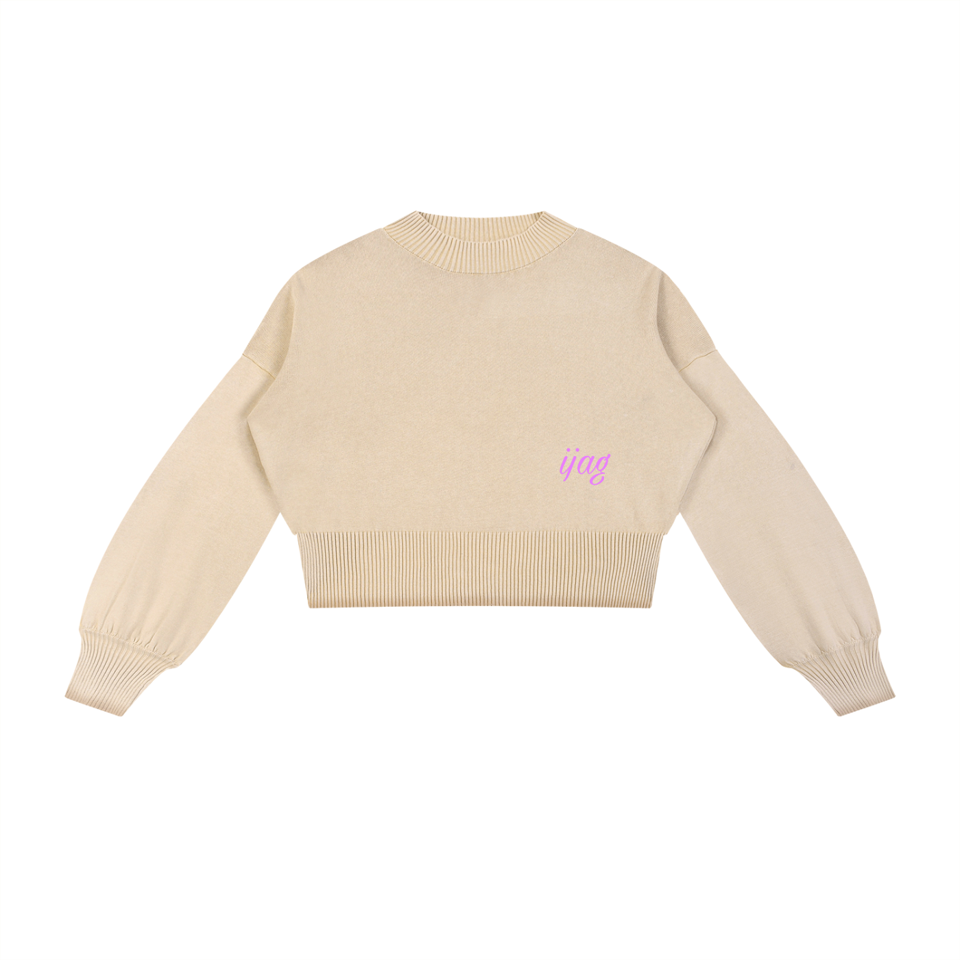 “IJAG” Washed Balloon Sleeve Cropped Sweater