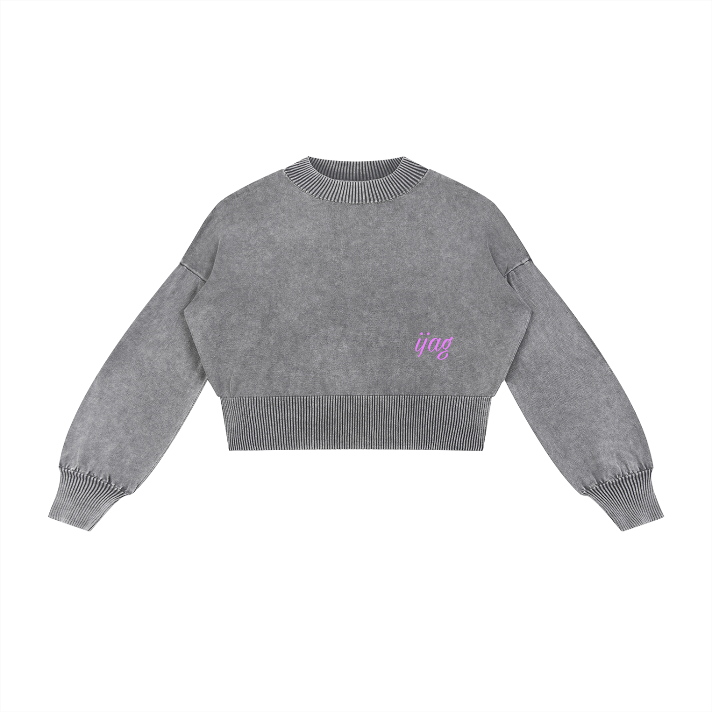 “IJAG” Washed Balloon Sleeve Cropped Sweater