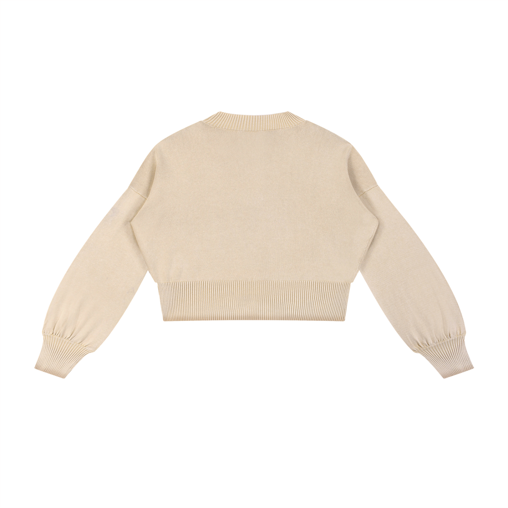 “IJAG” Washed Balloon Sleeve Cropped Sweater